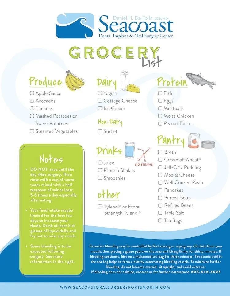 Grocery list for after wisdom teeth removal